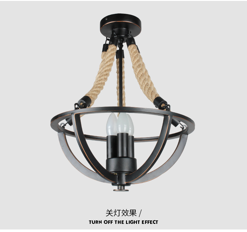 Nostalgic Restaurant Clothing Shop Hemp Rope Ceiling Light Black Iron Indoor Chandelier E27 Ceiling Lamp Country Rustic Style