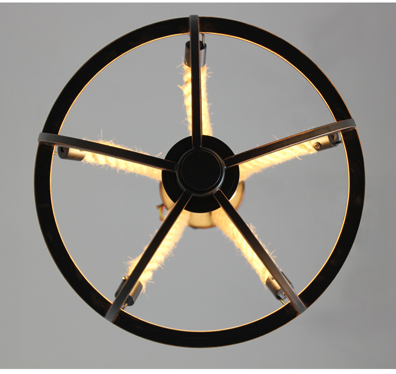 Nostalgic Restaurant Clothing Shop Hemp Rope Ceiling Light Black Iron Indoor Chandelier E27 Ceiling Lamp Country Rustic Style