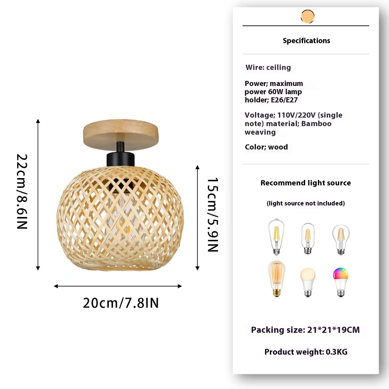 Japanese-Style Bamboo Wood Art Ceiling Lamp JPS200picture5