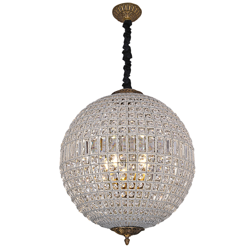 European Vintage Court Modern Luxury K9 LED Glass Ceiling Pendant Light Iron Hotel Crystal Ball Lamp Lighting Chandelier