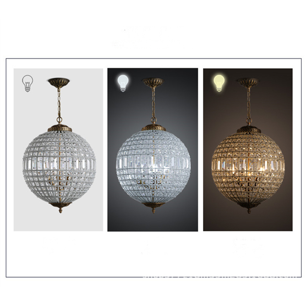 European Vintage Court Modern Luxury K9 LED Glass Ceiling Pendant Light Iron Hotel Crystal Ball Lamp Lighting Chandelier