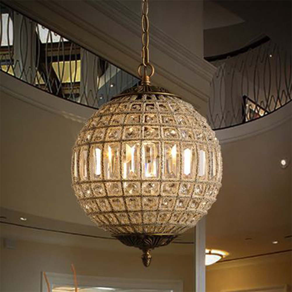 European Vintage Court Modern Luxury K9 LED Glass Ceiling Pendant Light Iron Hotel Crystal Ball Lamp Lighting Chandelier
