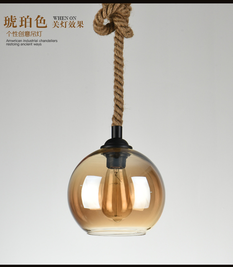 Simple North American Style Rural Retro bar Counter Loft Light Restaurant Hemp Rope Glass Ball Chandelier