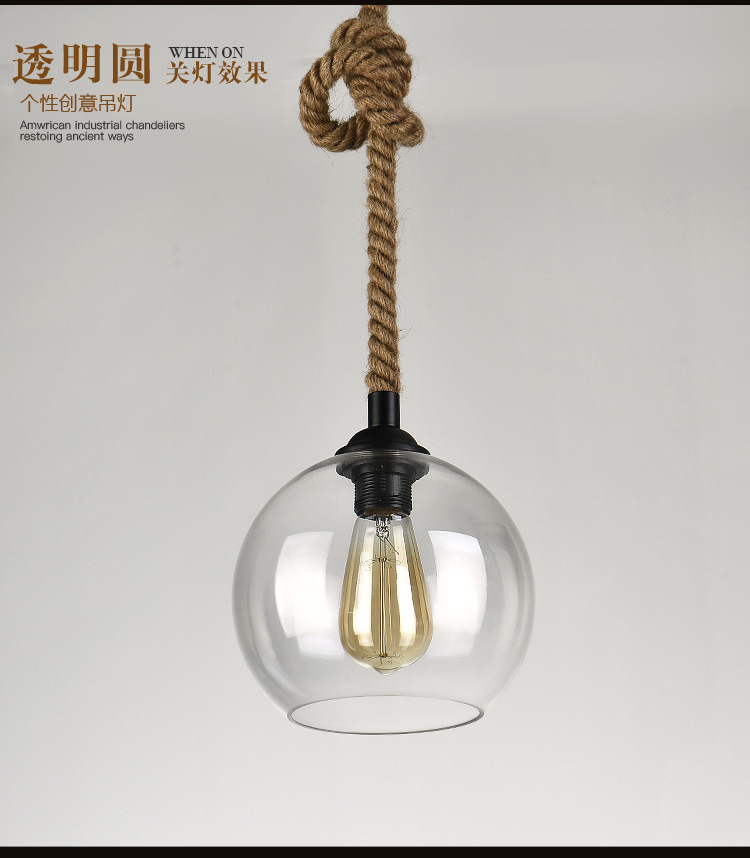 Simple North American Style Rural Retro bar Counter Loft Light Restaurant Hemp Rope Glass Ball Chandelier