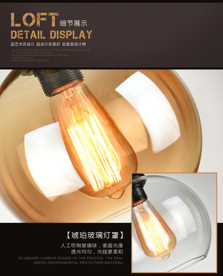 Simple North American Style Rural Retro bar Counter Loft Light Restaurant Hemp Rope Glass Ball Chandelier