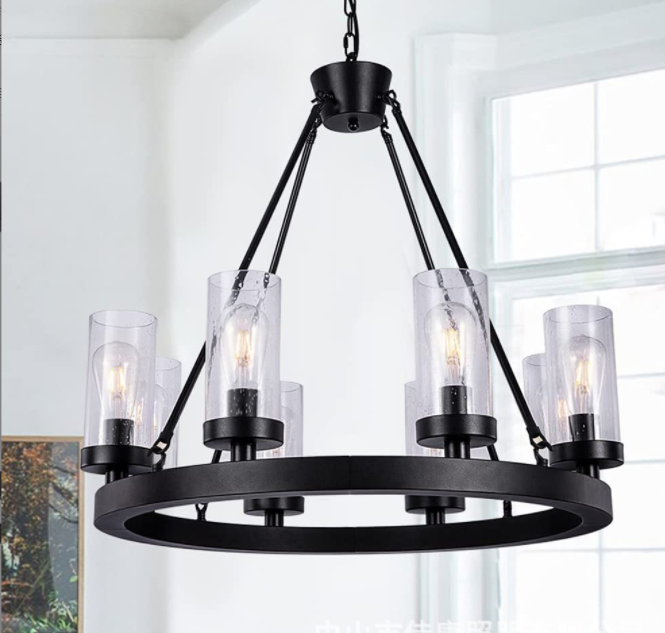 American Style Village Farmhouse Wind Wheel Type Retro Black Chandelier NAS600picture3