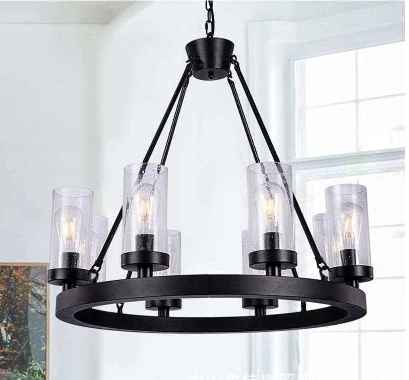 Wholesale American Style Village Farmhouse Wind Wheel Type Retro Black Chandelier Industrial Style Iron Pendant Light