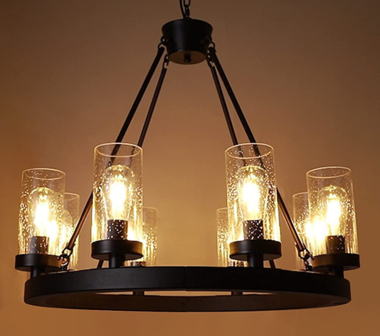 Wholesale American Style Village Farmhouse Wind Wheel Type Retro Black Chandelier Industrial Style Iron Pendant Light