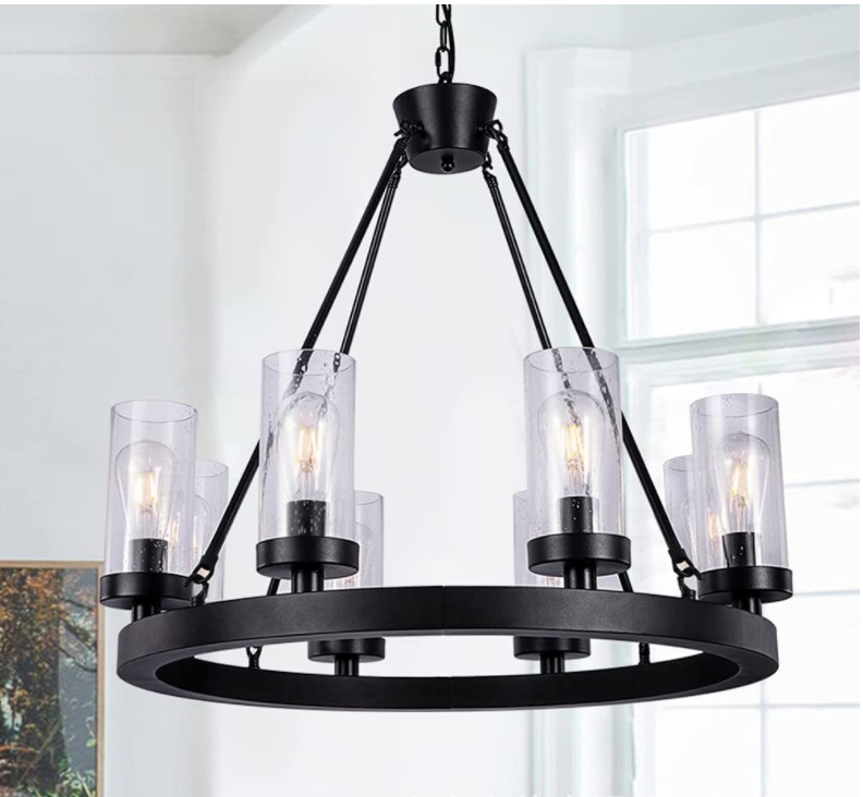 Wholesale American Style Village Farmhouse Wind Wheel Type Retro Black Chandelier Industrial Style Iron Pendant Light