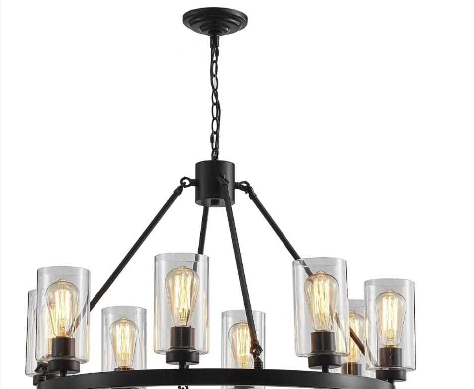 Wholesale American Style Village Farmhouse Wind Wheel Type Retro Black Chandelier Industrial Style Iron Pendant Light