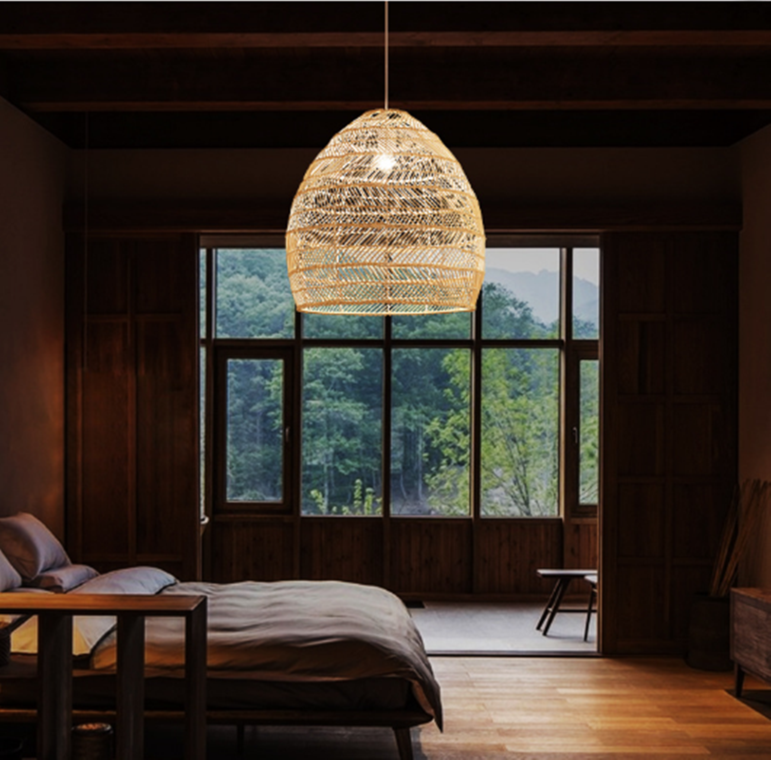 Japanese Pastoral Style Hand Woven Rattan Decorative Hanging Light Small Drop Light JPS500picture5