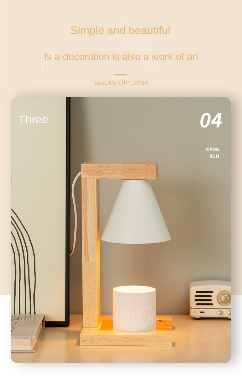 Japanese Style Simple Log Design Electric Melt Wax Candle Holder Non-Fire Aroma Lamp Temperature Adjustment Nightlight Table