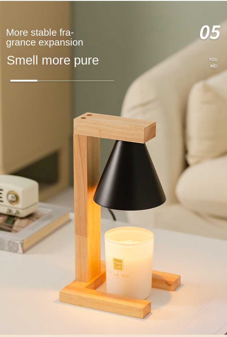 Japanese Style Simple Log Design Electric Melt Wax Candle Holder Non-Fire Aroma Lamp Temperature Adjustment Nightlight Table