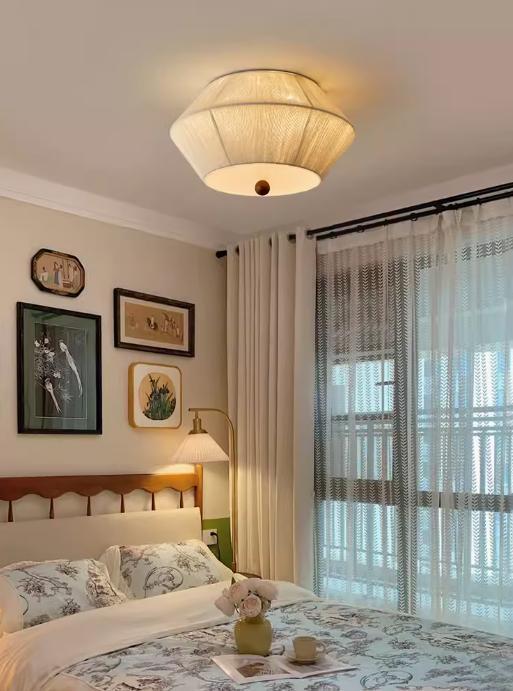 Japanese-Style Solid Wood Antique Woven Paper Rope Ceiling Lamp Iron for Bedroom Living Room Study Industrial Island Setting