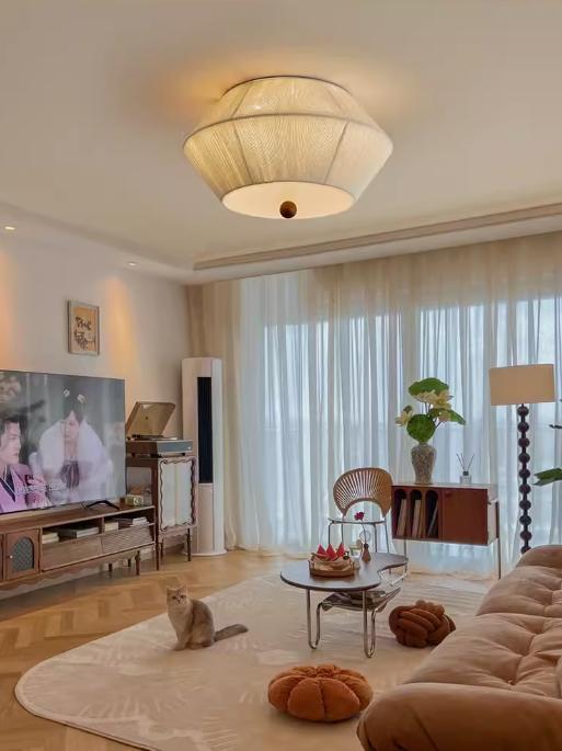 Japanese-Style Solid Wood Antique Woven Paper Rope Ceiling Lamp Iron for Bedroom Living Room Study Industrial Island Setting