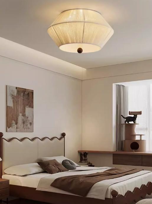 Japanese-Style Solid Wood Antique Woven Paper Rope Ceiling Lamp Iron for Bedroom Living Room Study Industrial Island Setting