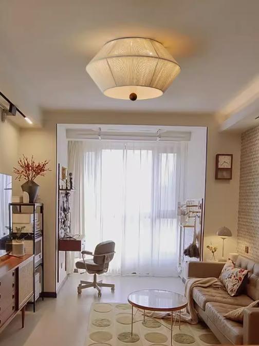 Japanese-Style Solid Wood Antique Woven Paper Rope Ceiling Lamp Iron for Bedroom Living Room Study Industrial Island Setting