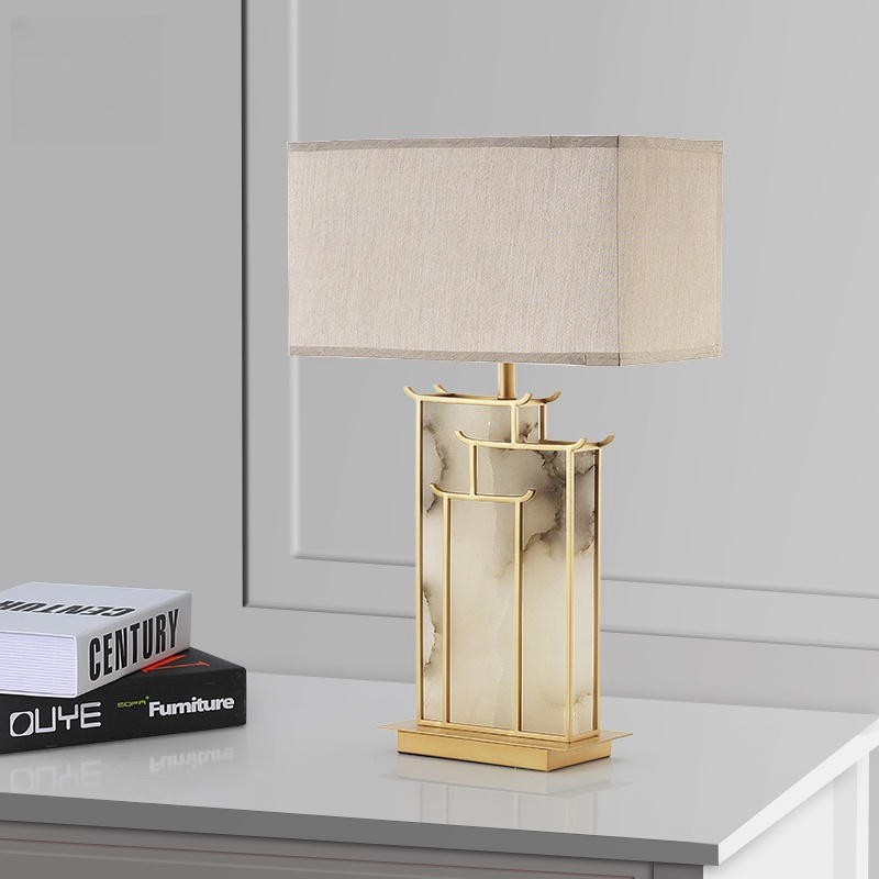 Chinese Table Lamps Hotel Villa Bedside Retro Marble Base Fabric Table Lamp CNS700picture2