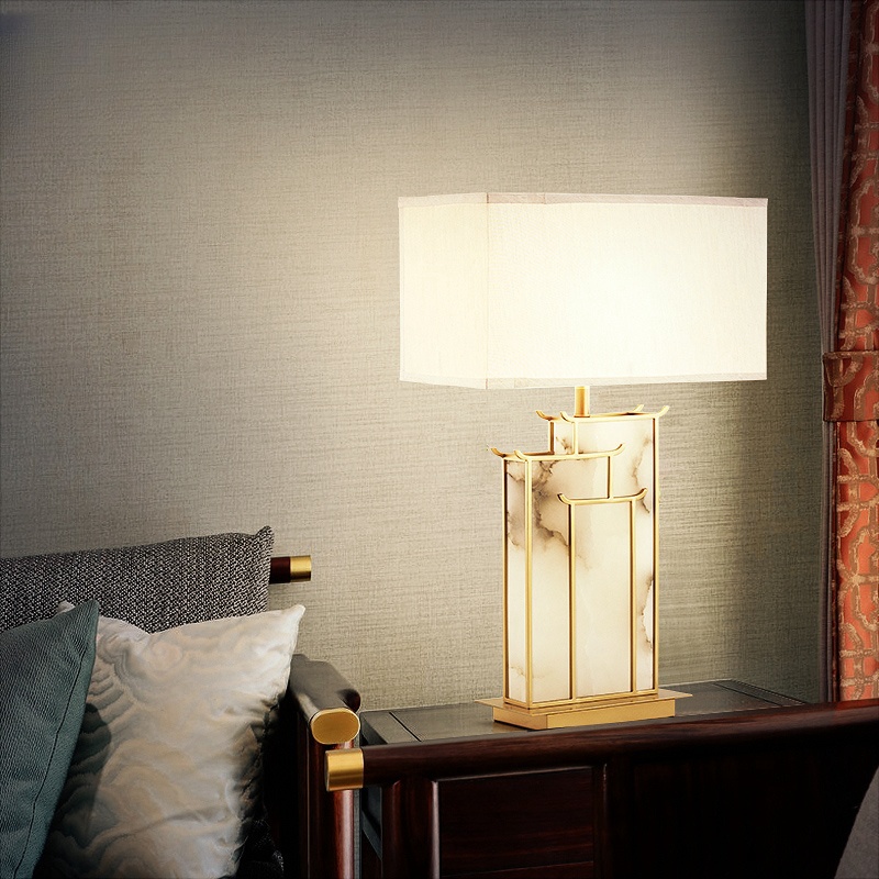 Chinese Table Lamps Hotel Villa Bedside Retro Marble Base Fabric Table Lamp CNS700picture3
