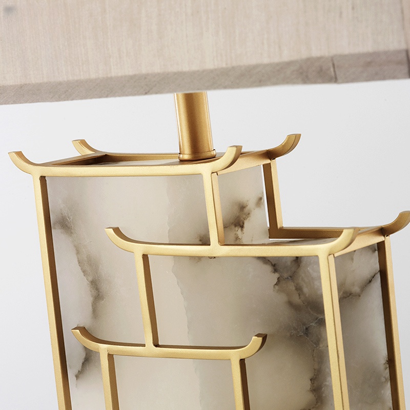 Chinese Table Lamps Hotel Villa Bedside Retro Marble Base Fabric Table Lamp CNS700picture4