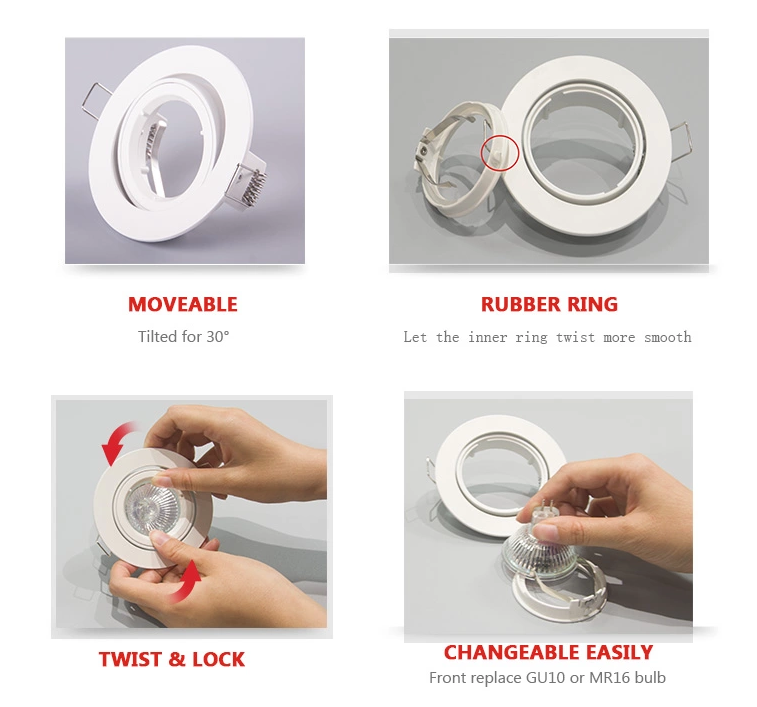 Aluminum Round MR16 Lamp Recessed Led Ceiling Spot Light Fixture OEM GU10 Downlight f<i></i>rame