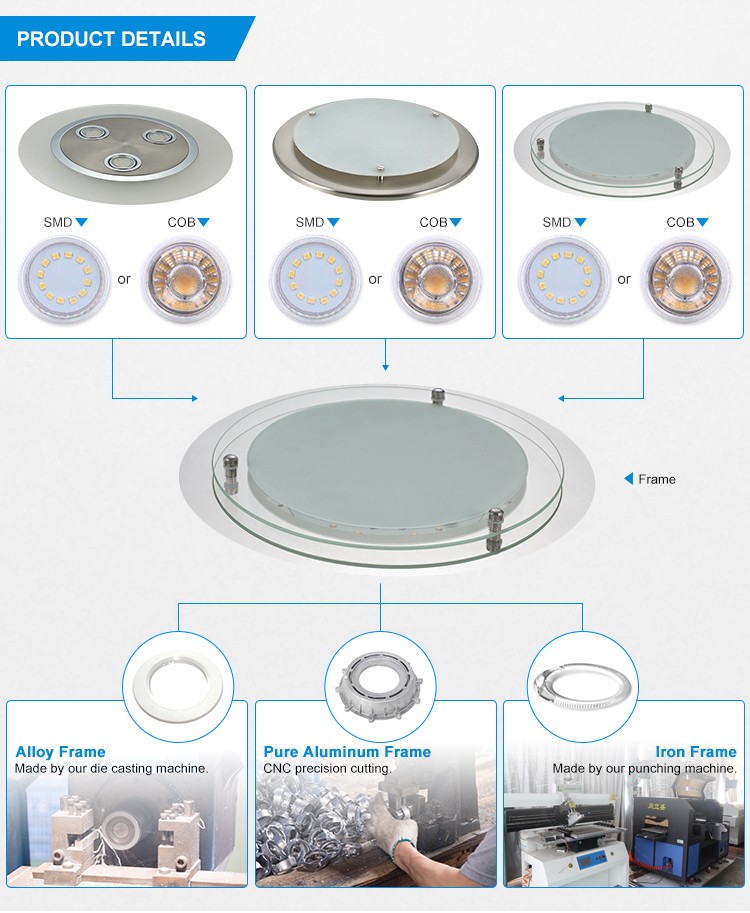 Factory Direct Sale Indoor Decorative Aluminum 6W 9W 12W 15W 18W 24W Hotel Led Panel Light