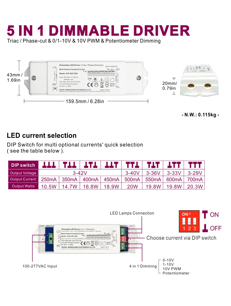 UL Listedled Power Supply 250ma 350ma 500ma 600ma 700ma Triac 010v Co<i></i>nstant Current Dimmable Led Driver