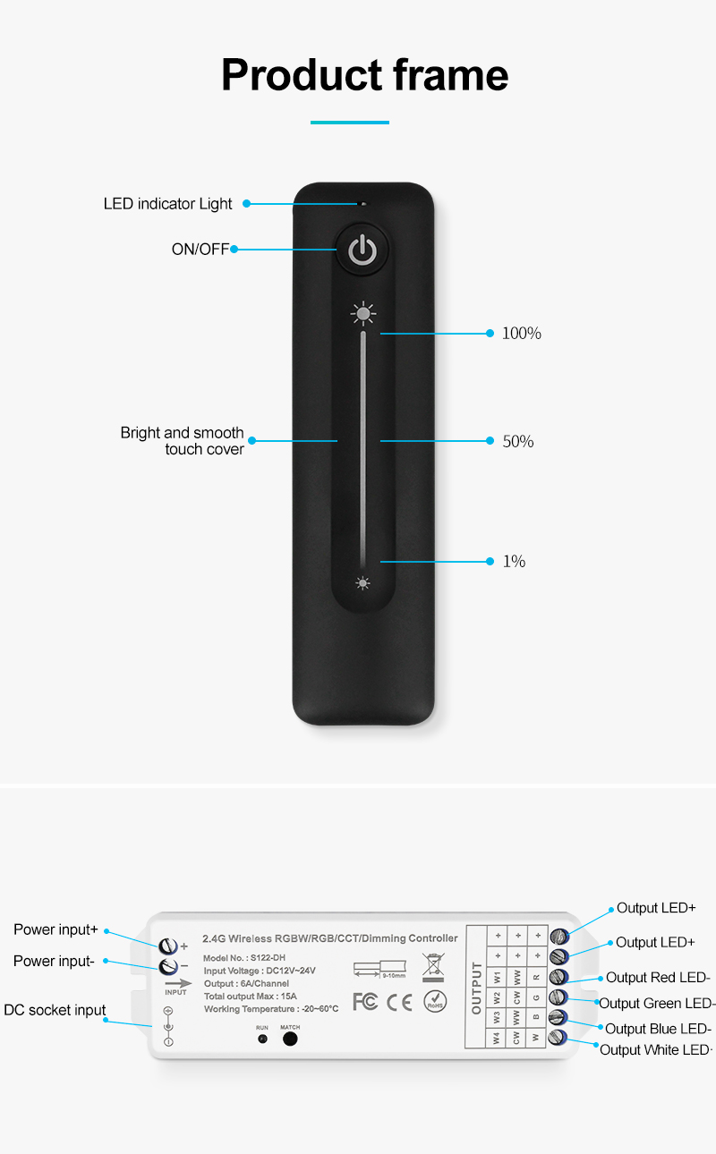 Ultra Thin Touch Slide RF 2.4G Wireless Single Color LED Dimmer Controller DM700picture5
