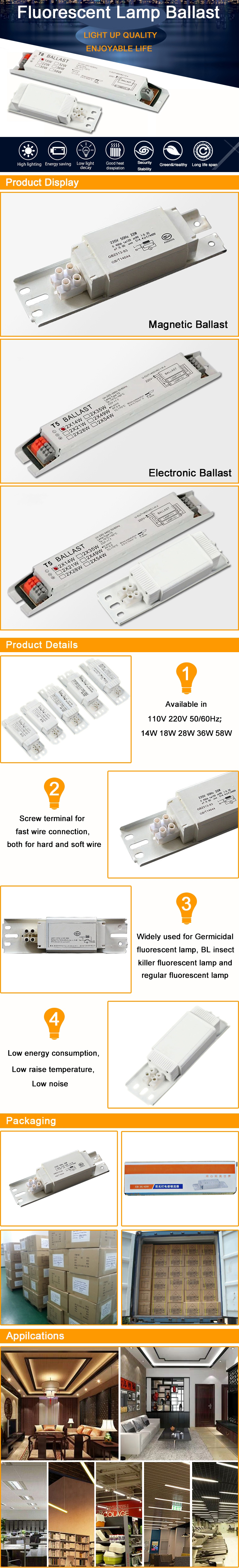 Electro<i></i>nic Ballast Iron Material 110V 130V 220V 240V 15W 18W 30W 36W 58W Single Double Fluorescent Lamps Ballast , FLT-BALLAST