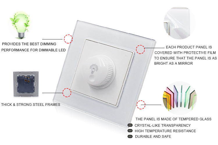 LED Light Dimmer Switch Brass Co<i></i>ntact 220V EU Standard Home Hotel Dimmable Light Switches