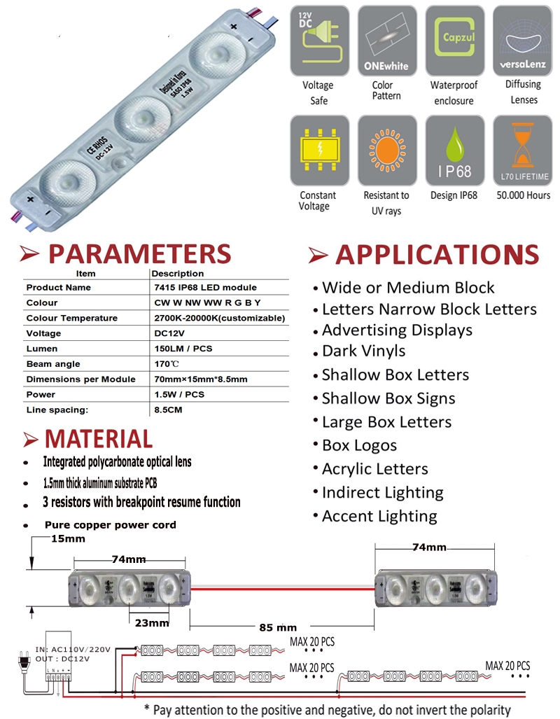DC 12v 1.5W Brightness LED Modules Channel Letters Signage MD600picture4