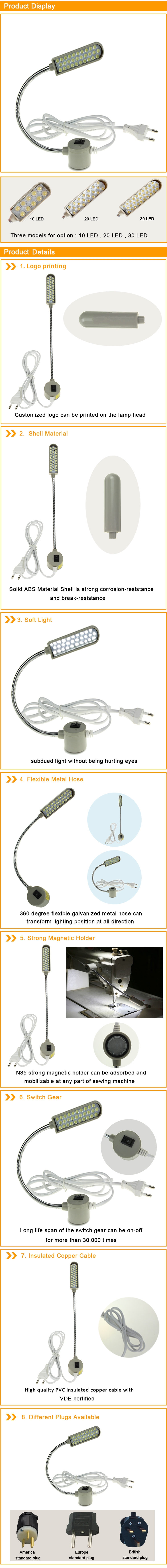 Mobile LED Sewing Machine Work Light With Strong Move Holder ba<i></i>se me<i></i>tal Hose CE RoHS , LAMP-SEWING