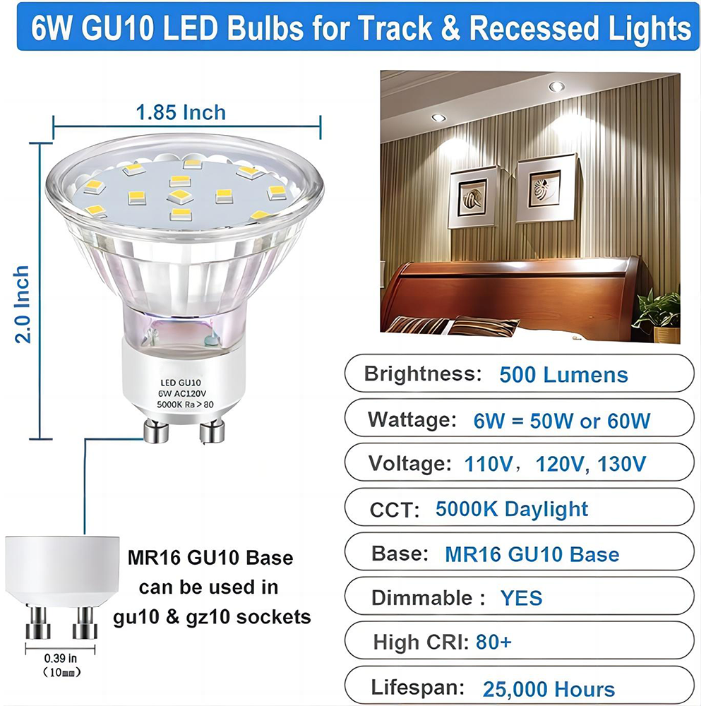 6w Glass GU10 Bulbs 60 SMD2835 LED Spot Light GGR800picture2