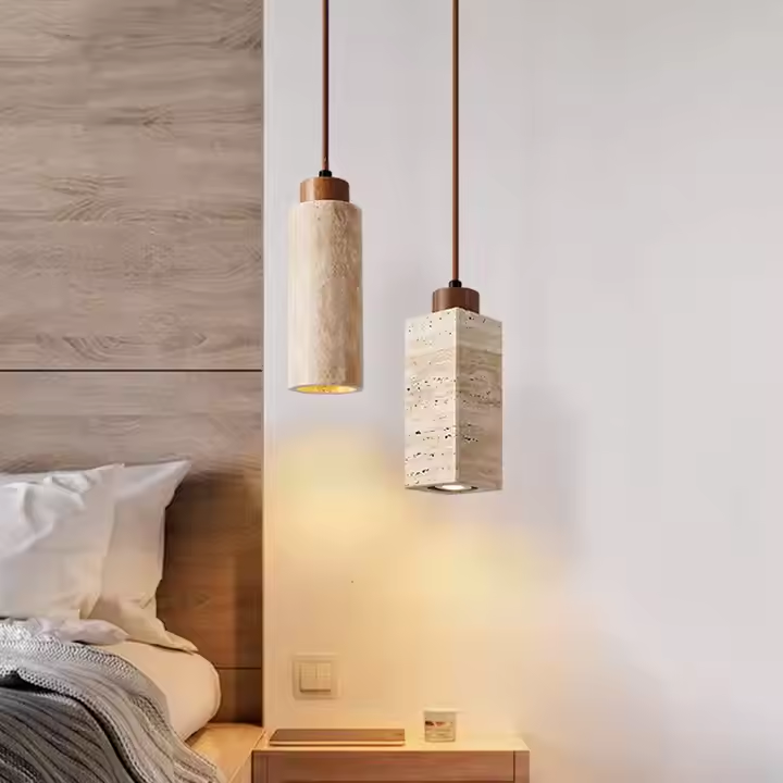Creative New Cement Terrazzo LED Chandelier Wabi Sabi Style Pendant Light for Restaurant Coffee Shop Bedroom Small Bedside Lamp