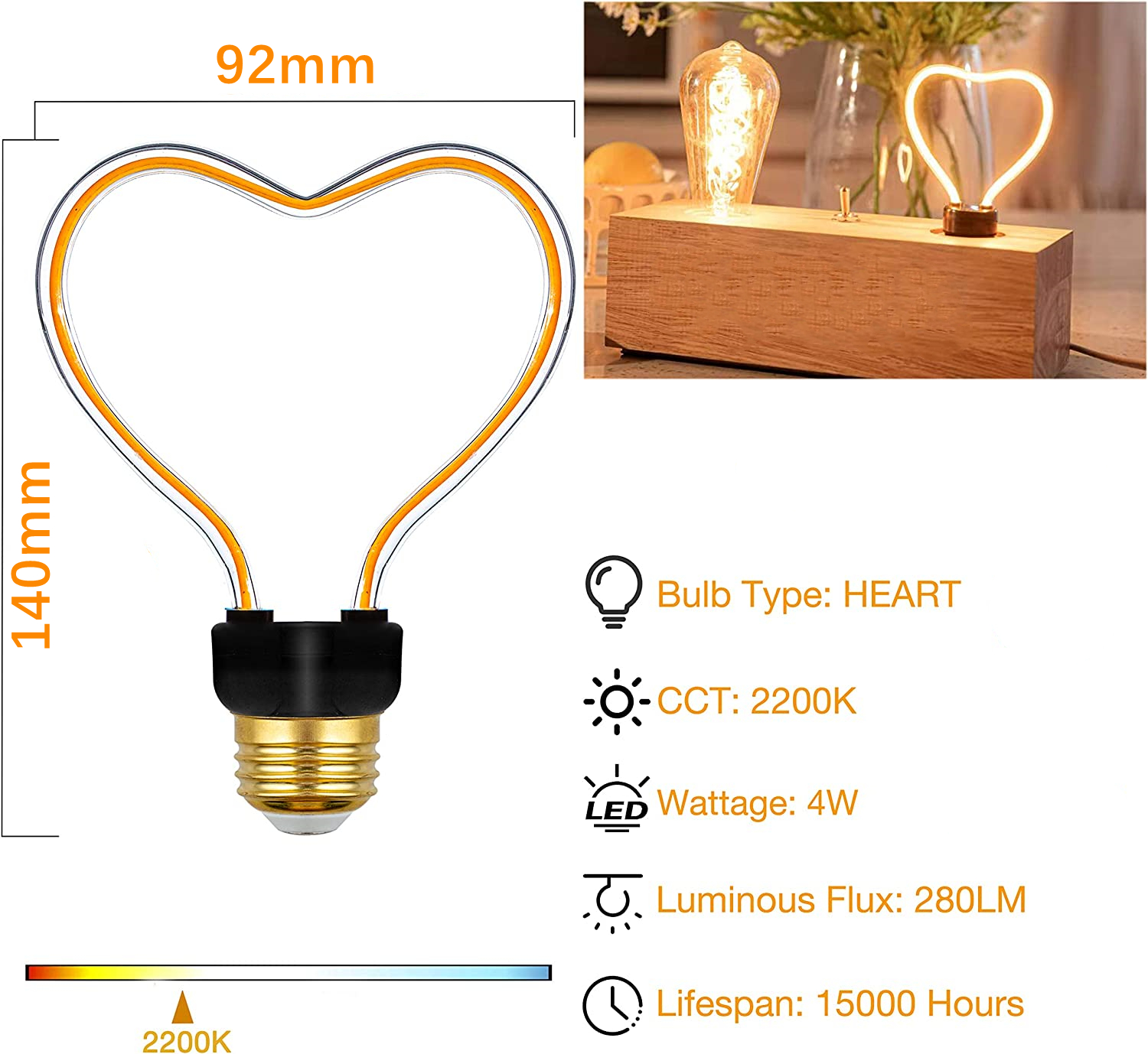 RGB E26 E27 Decorative LED Heart Shaped LED Filament SP2000picture2