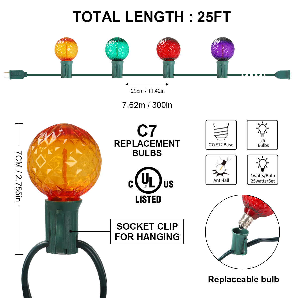 25ft IP65 Christmas Festival Decorative LED G40 String Light XMS1900picture3