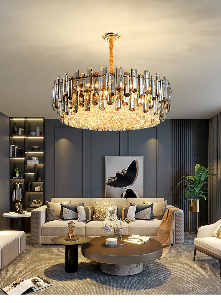Modern Crystal Chandelier LED Ceiling Light Fixtures Adjustable Iron Pendant Lighting