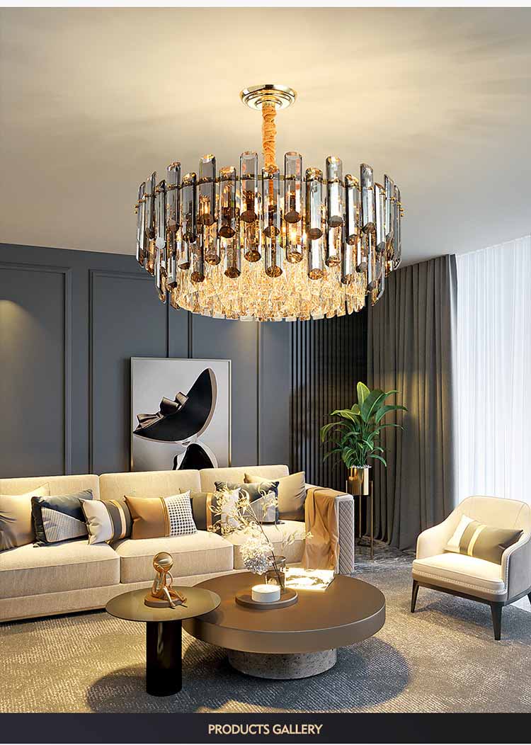 Modern Crystal Chandelier LED Ceiling Light Fixtures Adjustable Iron Pendant Lighting