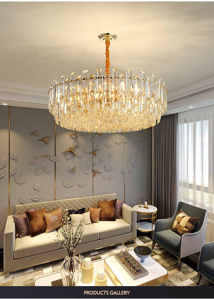 Modern Crystal Chandelier LED Ceiling Light Fixtures Adjustable Iron Pendant Lighting