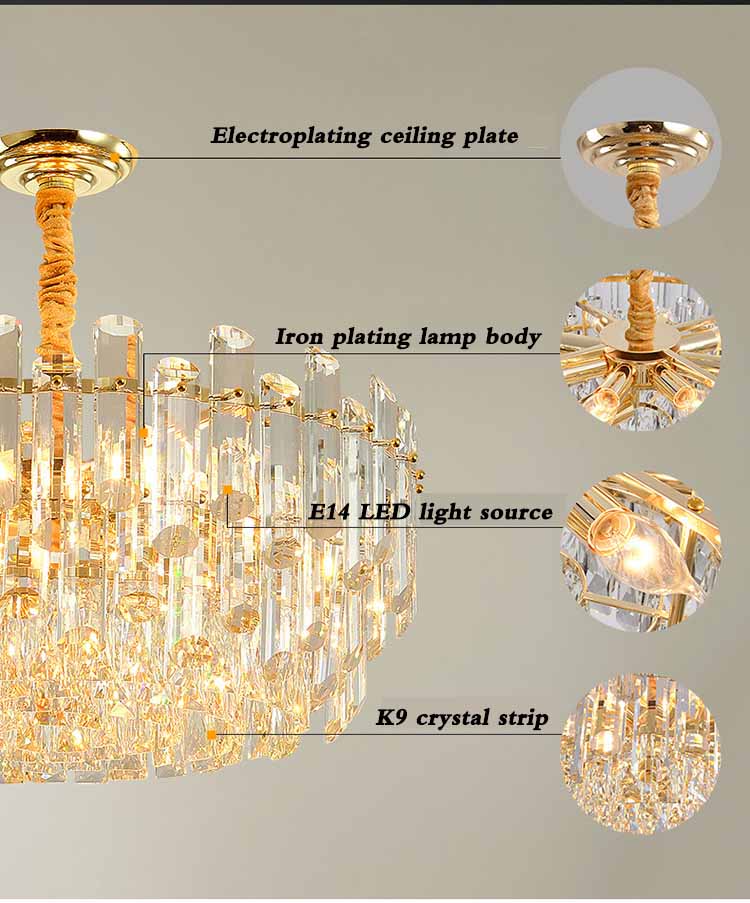 Modern Crystal Chandelier LED Ceiling Light Fixtures Adjustable Iron Pendant Lighting