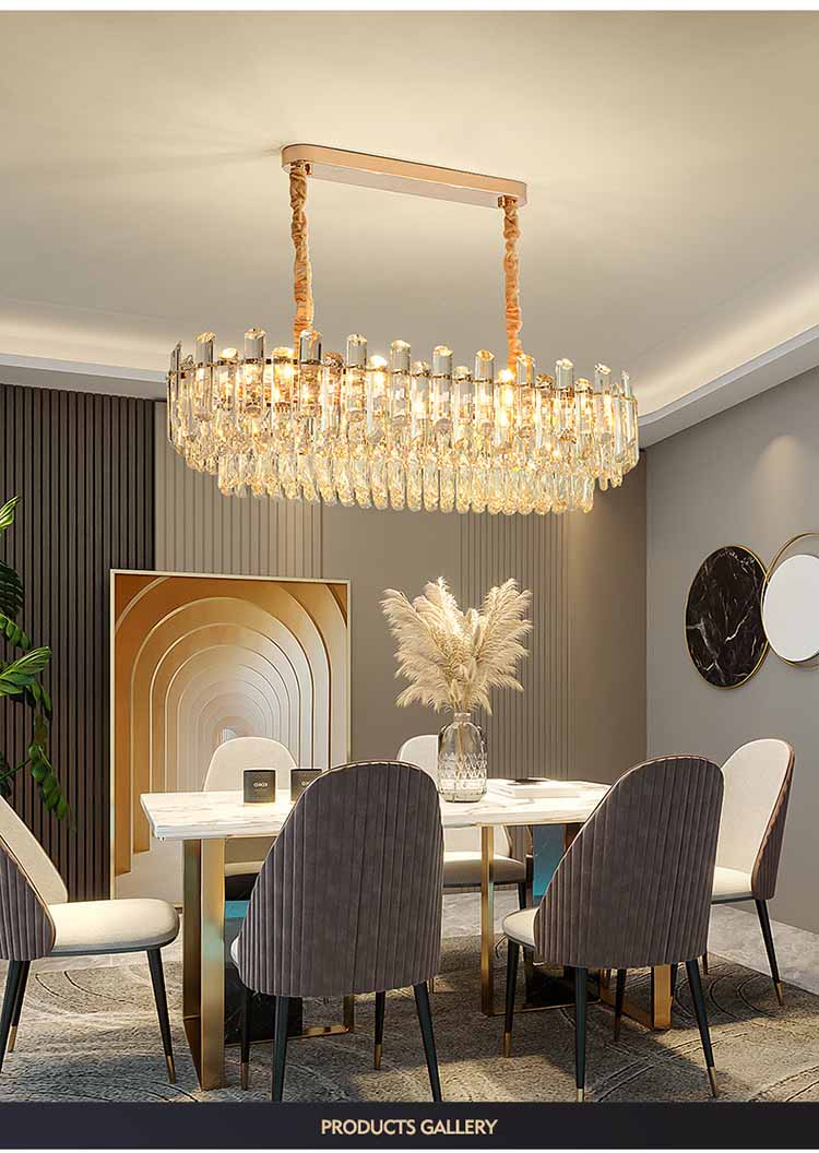 Modern Crystal Chandelier LED Ceiling Light Fixtures Adjustable Iron Pendant Lighting