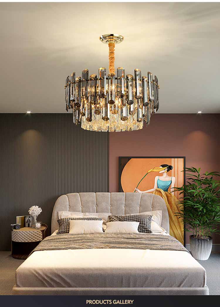 Modern Crystal Chandelier LED Ceiling Light Fixtures Adjustable Iron Pendant Lighting