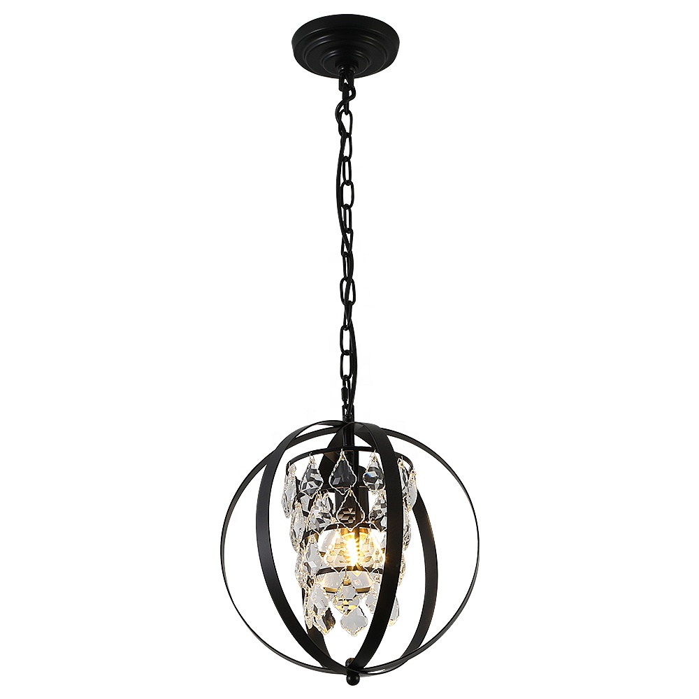 E26 Bulb Black Global Crystal Orb-Chandelier Pendant Light CHA230
