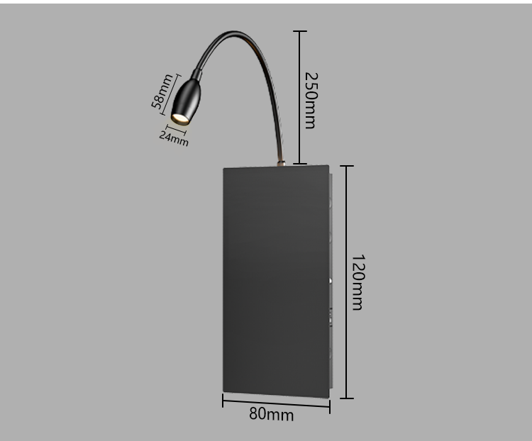 Modern Simple Bedroom LED Reading Wall Lamp Square Bedside White USB Wireless Charging Rotatable Switch Black Bedside Wall Lamp