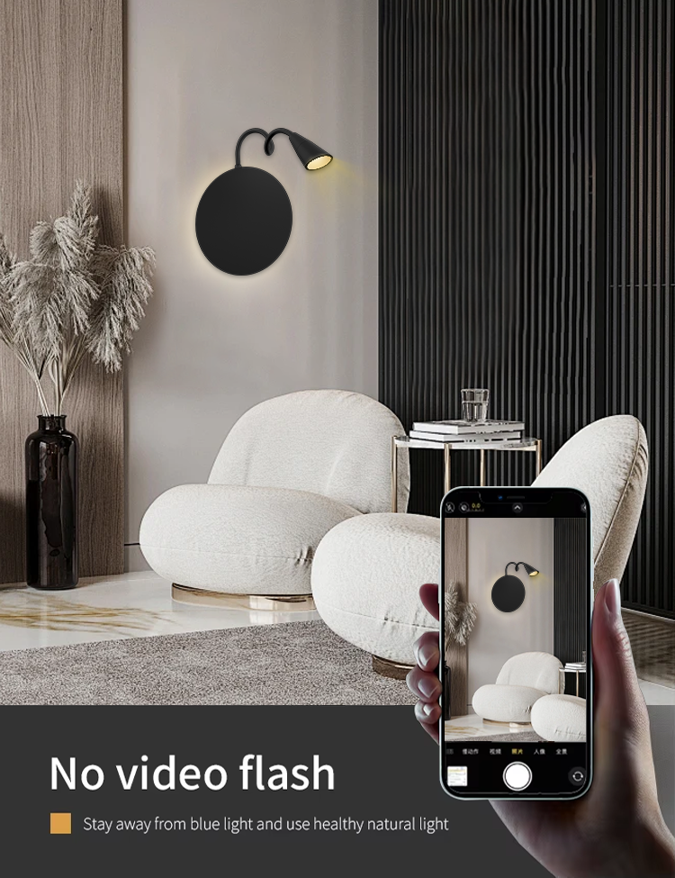 Modern Simple LED Reading Light White Shade Bedside Wall Lamp Rotatable Switch USB Wireless Charging Aluminum Body for Bedroom