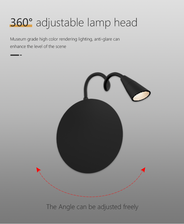Modern Simple LED Reading Light White Shade Bedside Wall Lamp Rotatable Switch USB Wireless Charging Aluminum Body for Bedroom