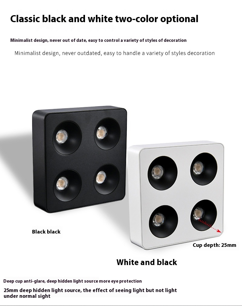 48W Modern LED Ceiling Lights Ultra-Thin Anti-Glare 4000K 3000K 6500K Four-Head Spotlight for Home Living Room Bedroom Shop AC