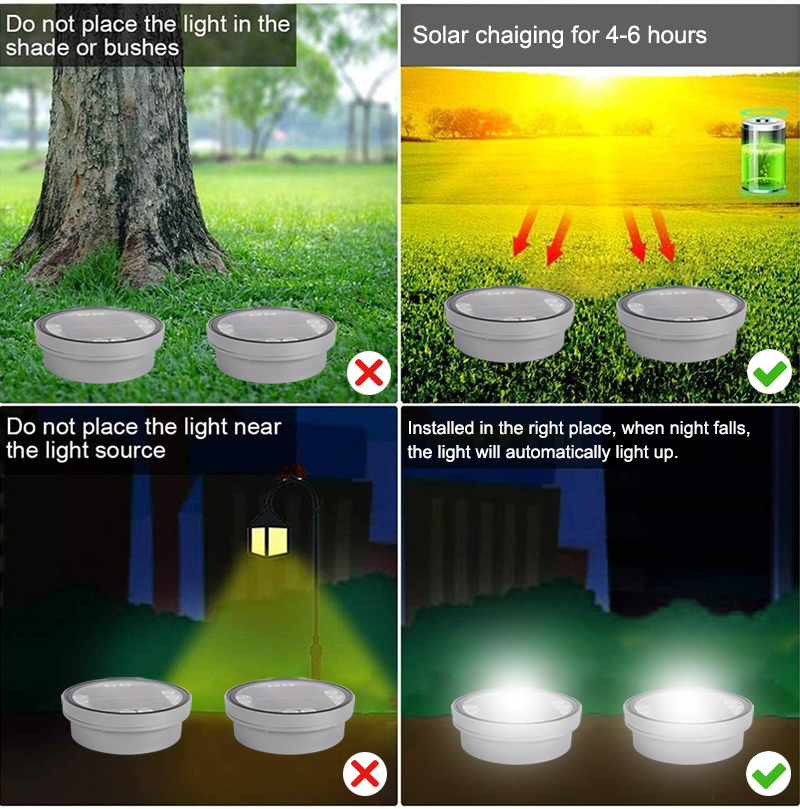 IP68 Outdoor Waterproof Solar Powered LED Buried Inground Recessed Light for Square Park Garden Patio Yard Pathway Driveway