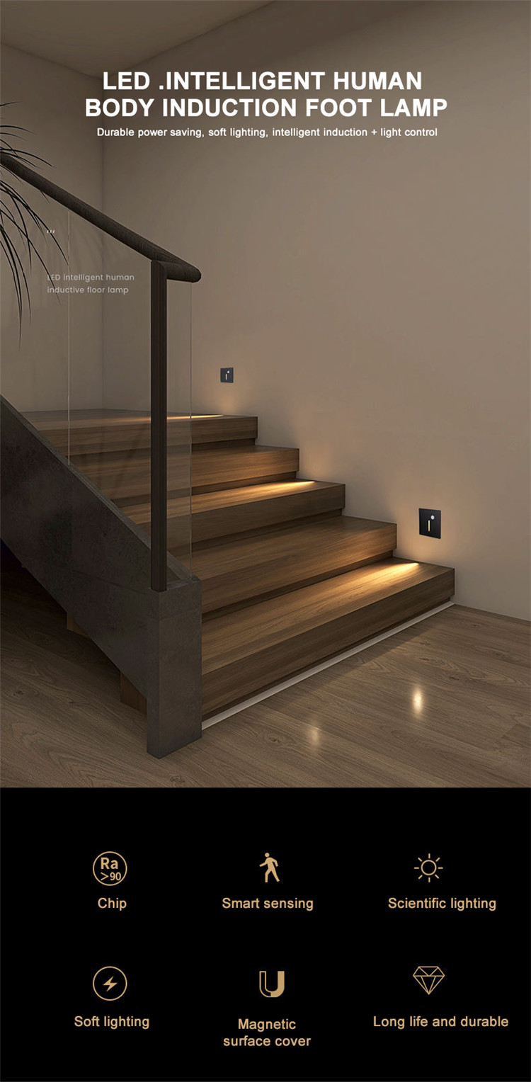Led Embedded Stair Step Light Household Aisle Type 86 Step Kick Light Induction Step Wall Light