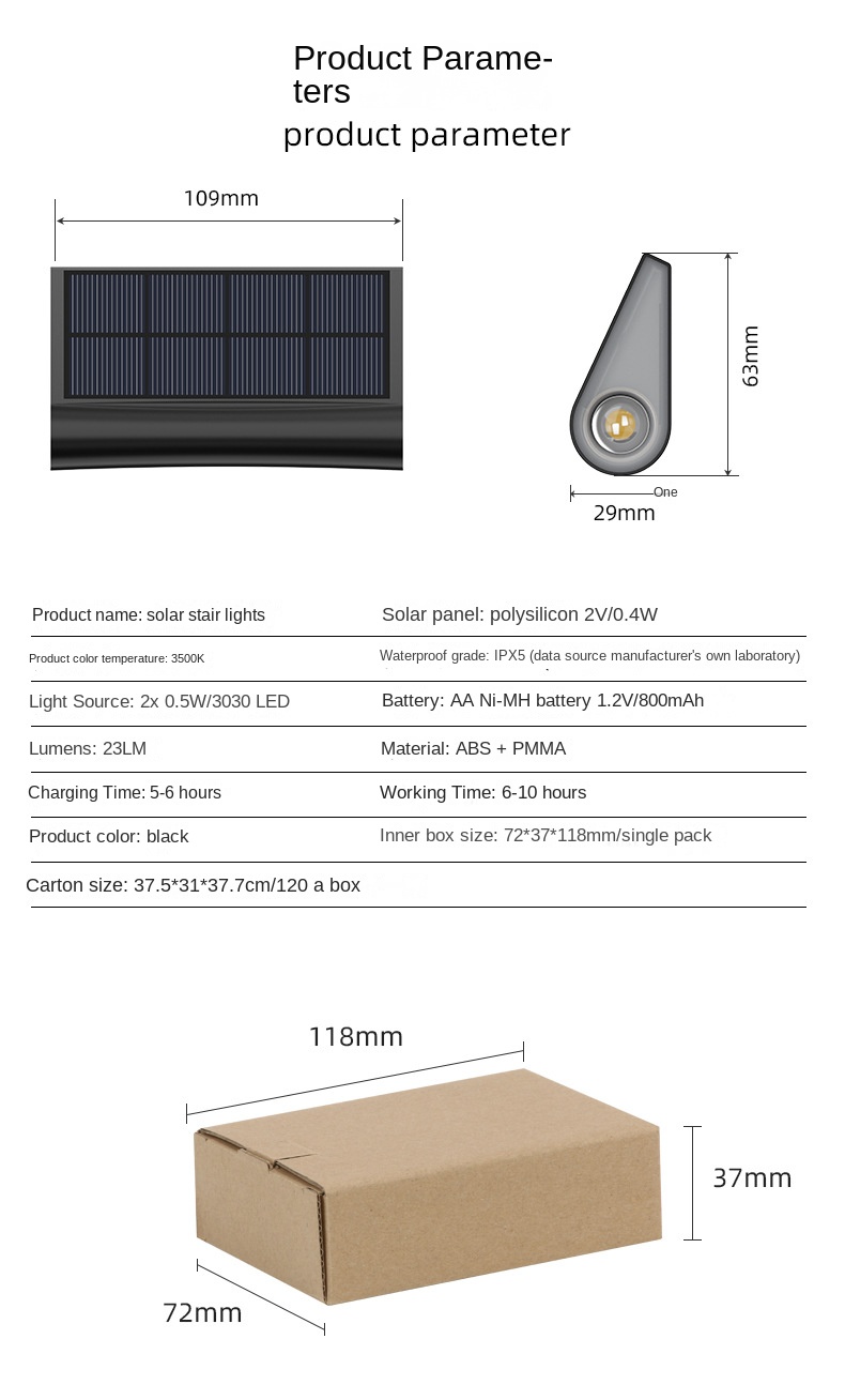 Solar Outdoor Lights Garden Lights Garden Wall Railing Decoration Home Waterproof Stair Step Lights